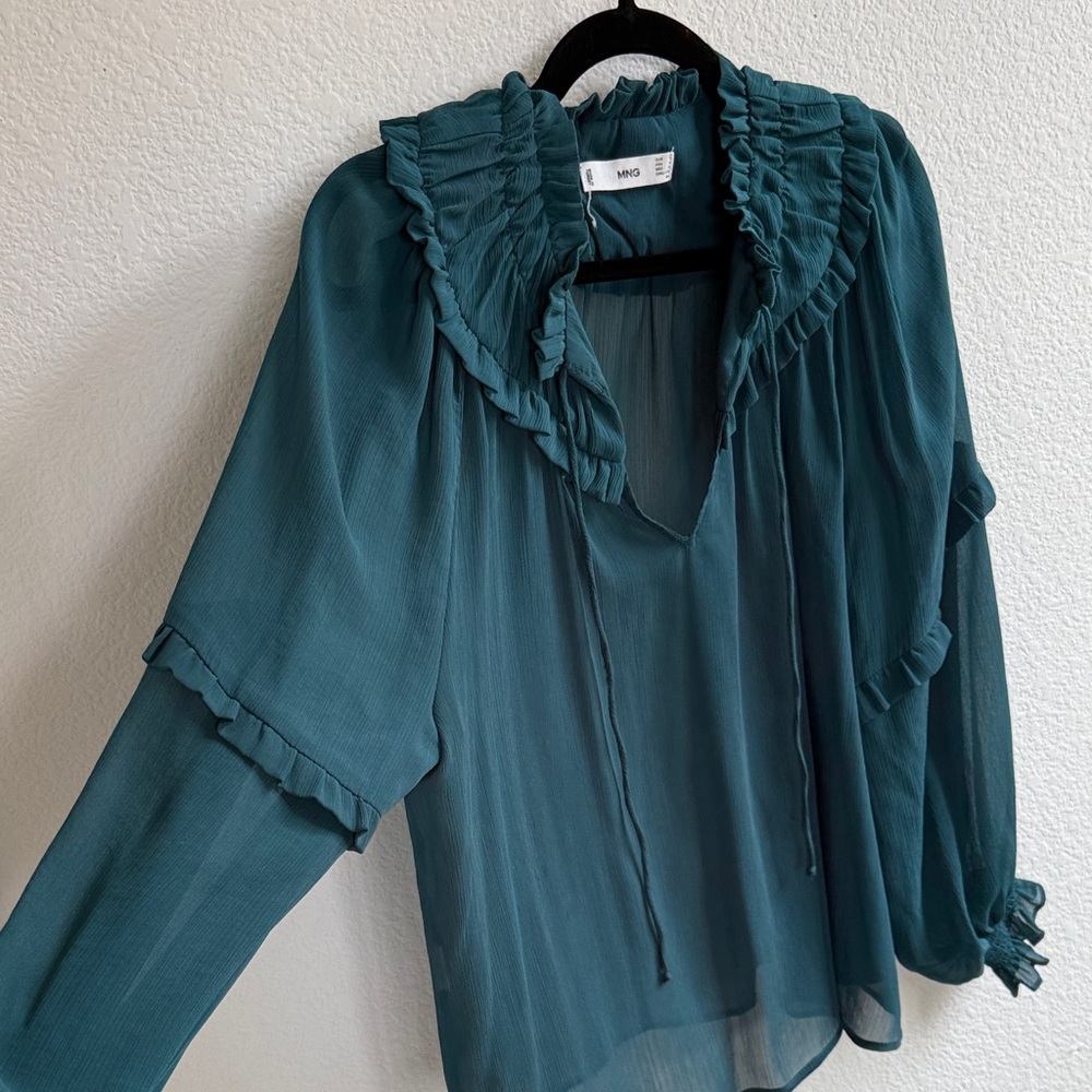 Mango Teal Ruffle Blouse - Picture 3 of 4